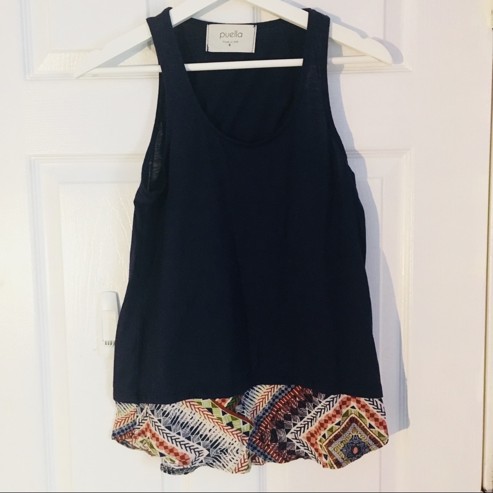 Puella Pretty Navy Blue Tank with Design on Bottom